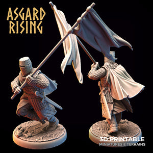 3D Printed Asgard Rising Medieval Knight Running Standard Bearer 32mm Ragnarok D&D - Charming Terrain