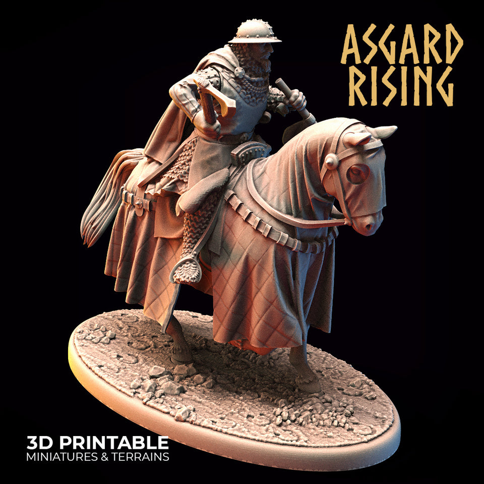 3D Printed Asgard Rising Medieval Heavy Calvary Trumpeter 32mm Ragnarok D&D - Charming Terrain