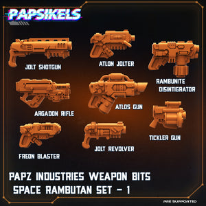 3D Printed Papsikels Cyberpunk Sci-Fi Papz Industries Weapon Bits Space Rambutan Set 1- 28mm 32mm