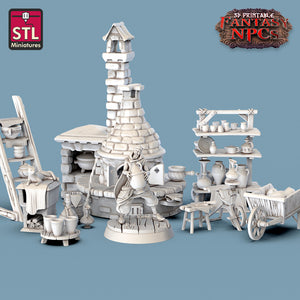 3D Printed STL Miniatures Potter Set Fantasy NPC 28mm - 32mm War Gaming D&D