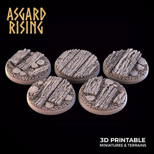 3D Printed Asgard Rising Wooden Ruins Round Base Set 25 28 32 35mm D&D