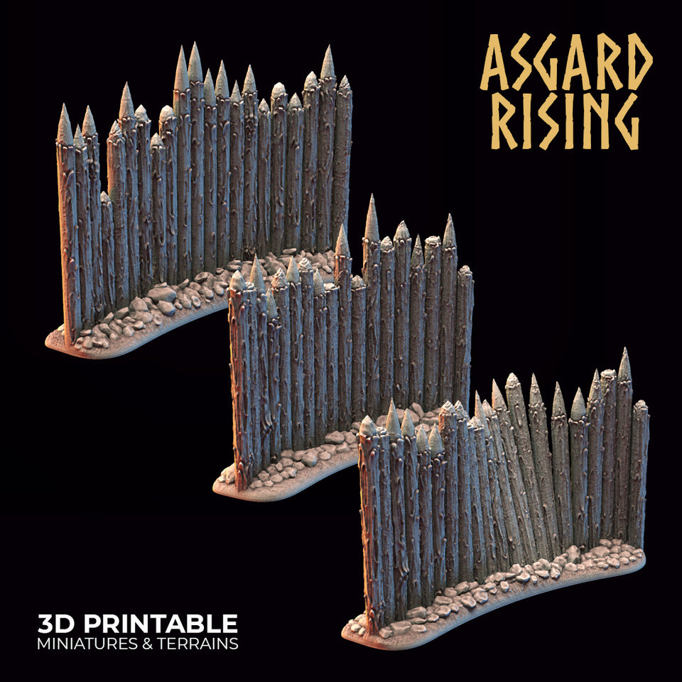 3D Printed Asgard Rising Fortified Village - Palisade Wall Modular Set 28mm - 32mm Ragnarok D&D