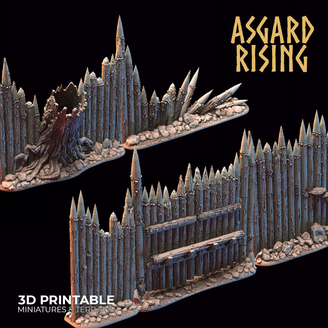 3D Printed Asgard Rising Fortified Village - Palisade Wall Modular Set 28mm - 32mm Ragnarok D&D