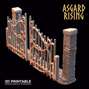 3D Printed Asgard Rising Cemetery Stone Wall Gate Set B 28mm-32mm Ragnarok D&D