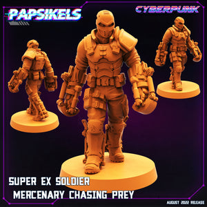 3D Printed Papsikels Cyberpunk Sci-Fi Super Ex Soldier Mercenary Chasing Prey - 28mm 32mm