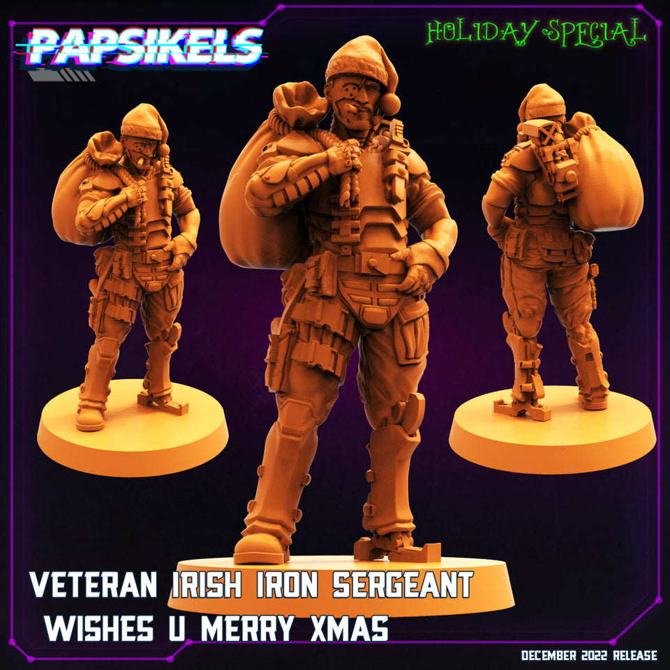3D Printed Papsikels Cyberpunk Sci-Fi Veteran Irish Iron Sergeant Wishes U Merry Xmas - 28mm 32mm