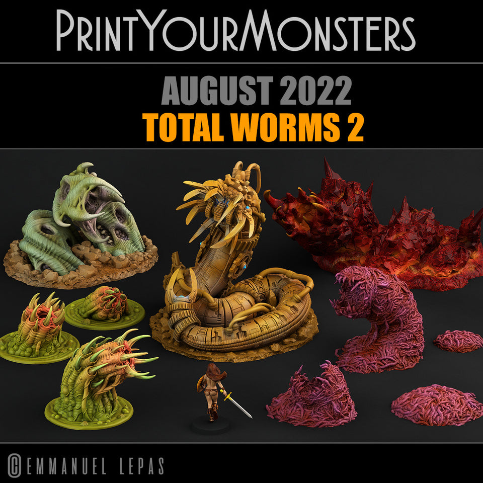 3D Printed Print Your Monsters Mechanic Worm Total Worms 2 Set 28mm - 32mm D&D Wargaming