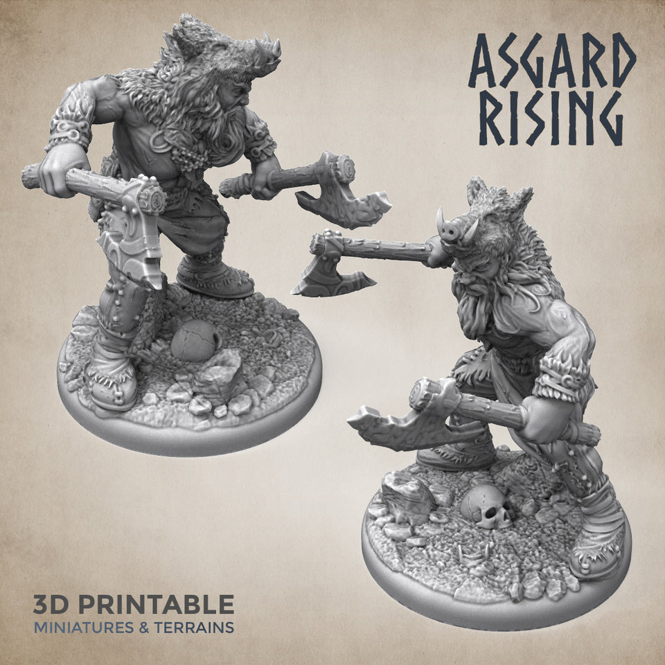 3D Printed Asgard Rising Berserker Miniature  - 28mm 32mm D&D - Charming Terrain