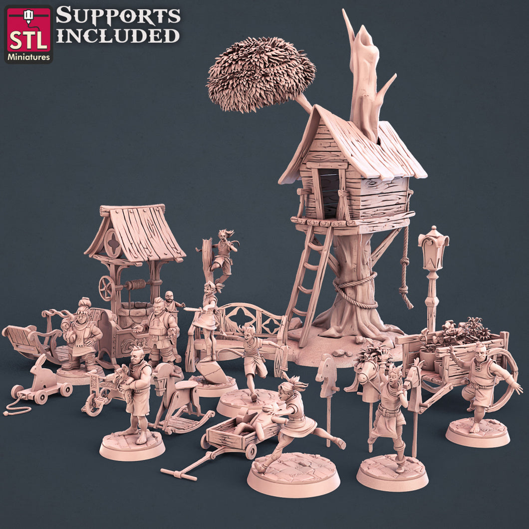 3D Printed STL Miniatures Townsfolks Vol 1 Set Fantasy NPC 2 | 28 - 32mm War Gaming D&D