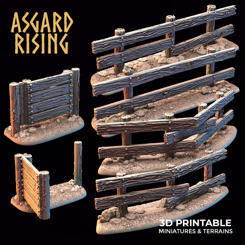 3D Printed Asgard Rising Wooden Fence Set With Gate 28mm - 32mm Ragnarok D&D