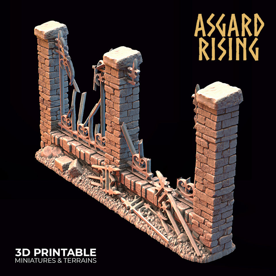 3D Printed Asgard Rising Cemetery Iron Wall Gate Set A 28mm-32mm Ragnarok D&D