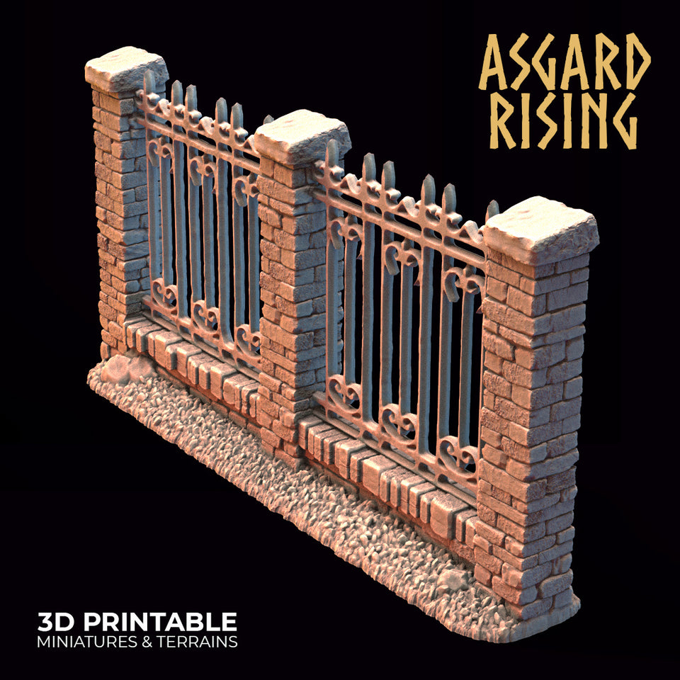 3D Printed Asgard Rising Cemetery Iron Wall Gate Set A 28mm-32mm Ragnarok D&D