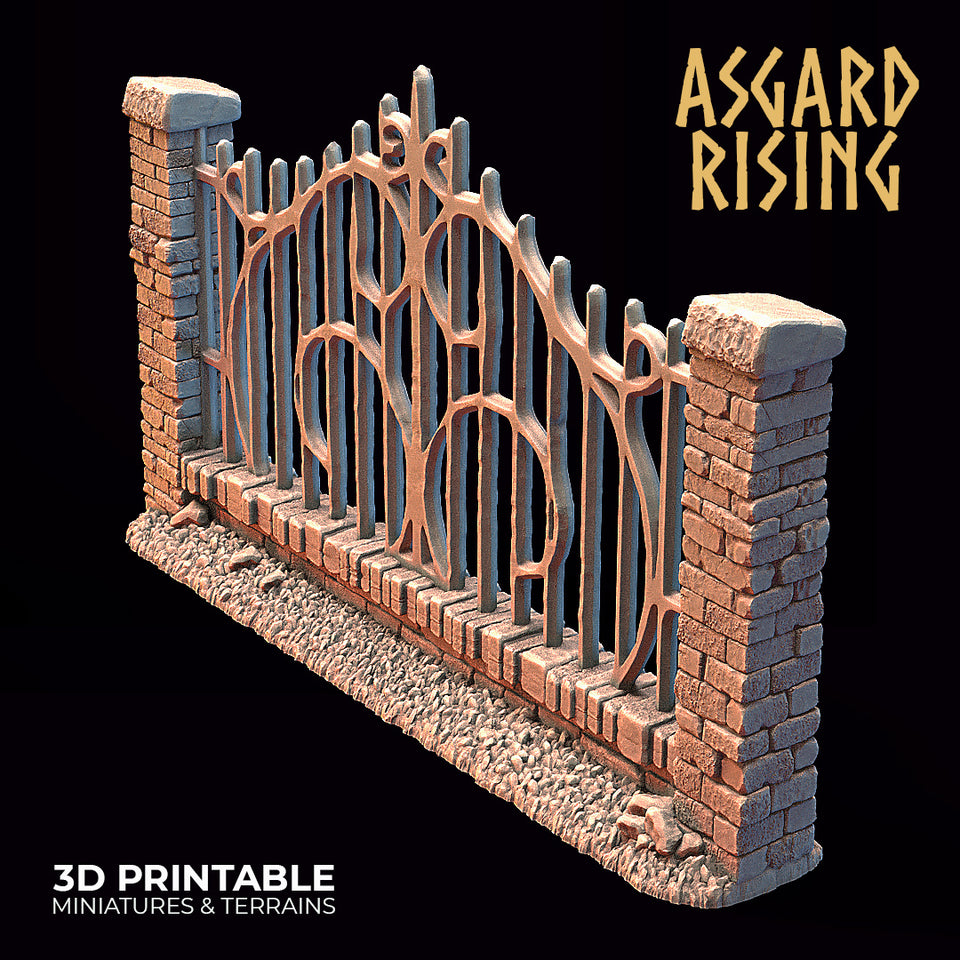 3D Printed Asgard Rising Cemetery Iron Wall Gate Set C 28mm-32mm Ragnarok D&D