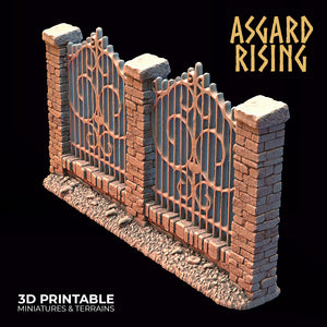 3D Printed Asgard Rising Cemetery Iron Wall Gate Set C 28mm-32mm Ragnarok D&D