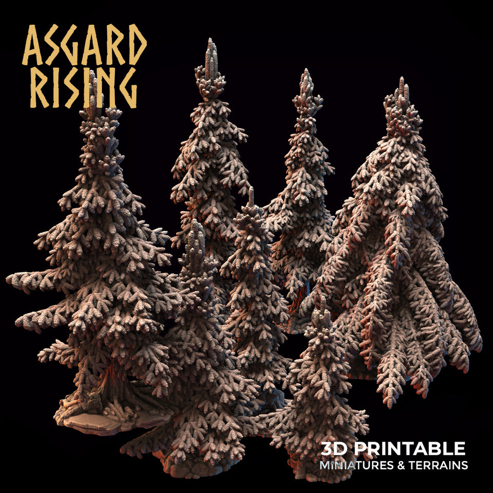 3D Printed Asgard Rising Young Conifers Spruce Forest Tree Set 32mm D&D - Charming Terrain