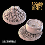 3D Printed Asgard Rising Skulls and Cauldron Camp Round Base Set 28mm - 32mm Ragnarok D&D