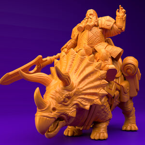 3D Printed Dwarf’s Army Nafarrate - Dwarf Triceratops Rider Set 28mm 32mm Ragnarok D&D